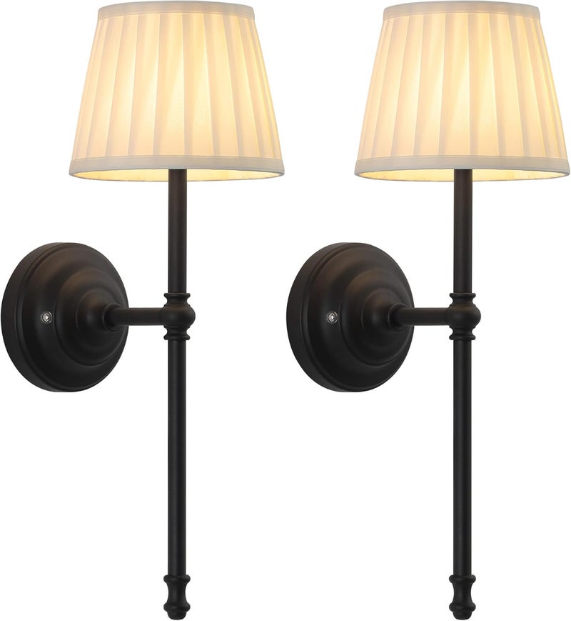 KDG Cordless Wall Sconces Set of 2, Small Wireless 5200mAh Rechargeable Battery Fabric LED Wall Lamps, Portables Lightings for Wall Painting, Living Room, Bedroom, Hallway, Gifts, Night Light (Black) - Image 1